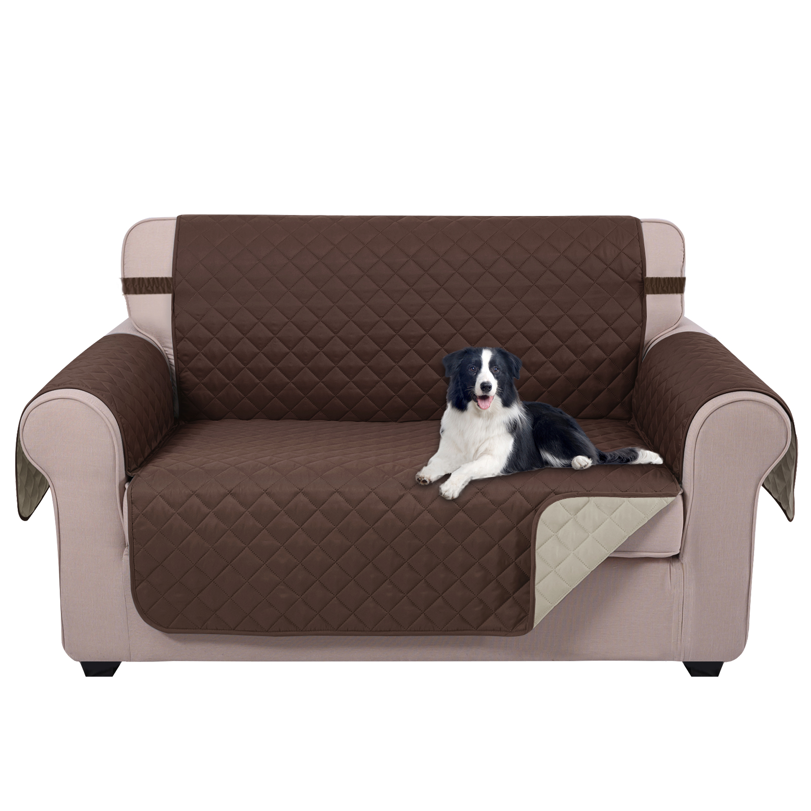 U-NICE HOME Reversible Sofa Cover 3-Seater, Washable, Water Repellent, Elastic Straps, Chocolate/Beige - Image 2