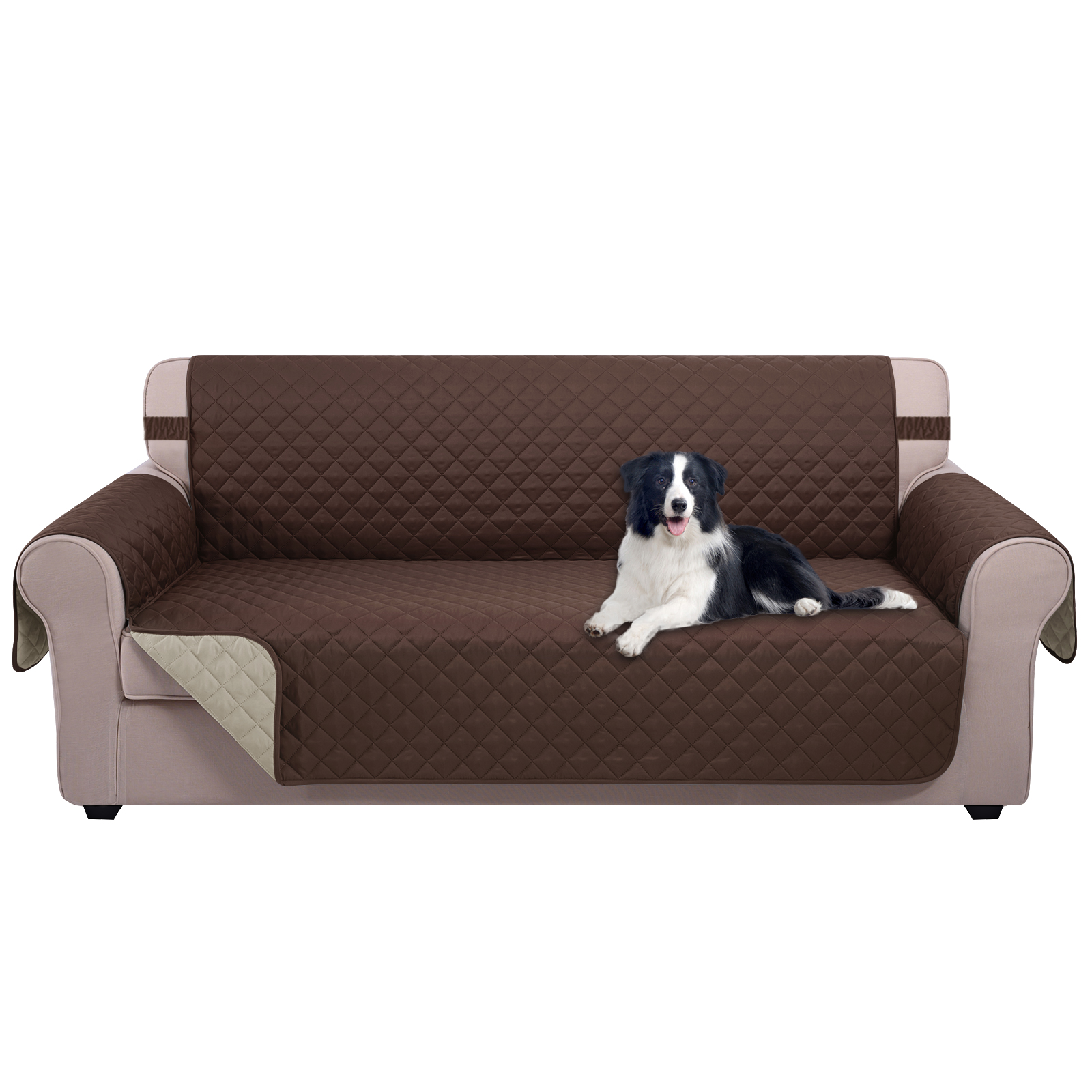 U-NICE HOME Reversible Sofa Cover 3-Seater, Washable, Water Repellent, Elastic Straps, Chocolate/Beige